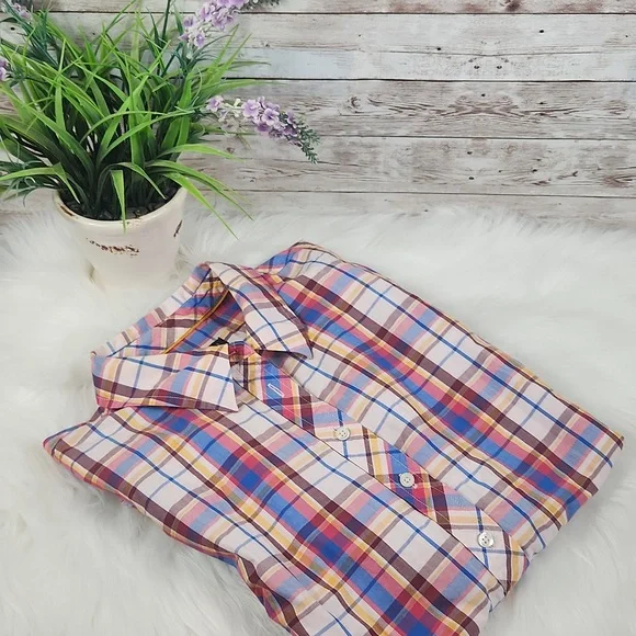 Talbots Women' Vibrant  Multi Color Plaid Button Down Shirt. - Picture 6 of 7